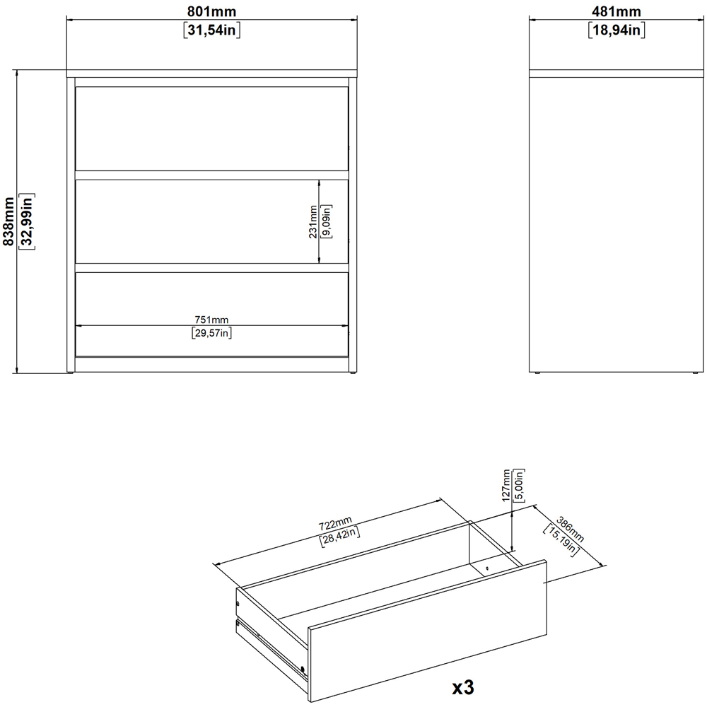 Florence Next 3 Drawer White Chest of Drawers Image 7