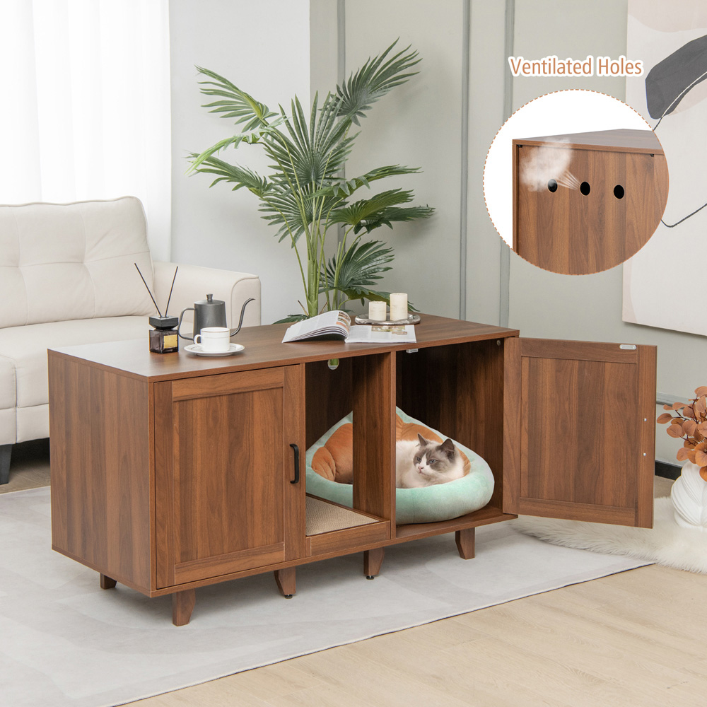 Costway Coffee Cat Litter Box Enclosure with Scratching Board Image 2