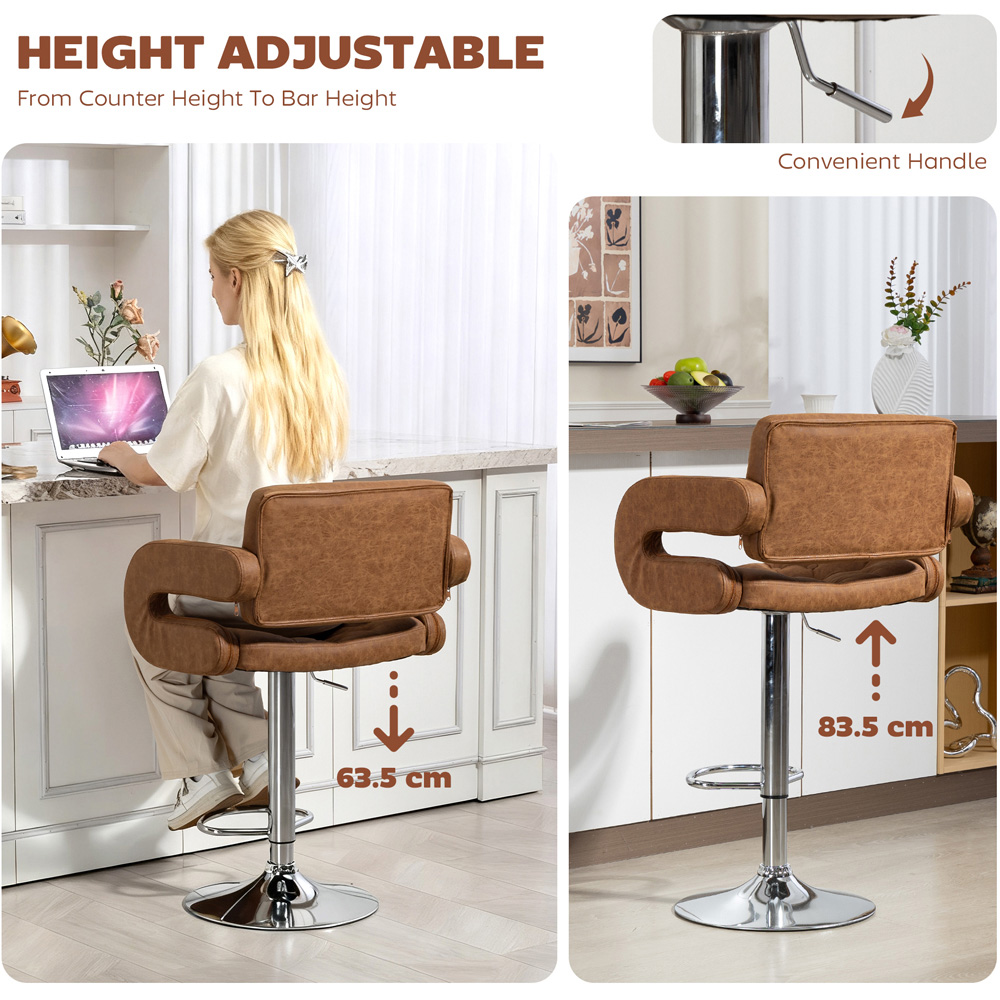 Portland Brown PU Leather Height Adjustable Swivel Bar Stool Image 4