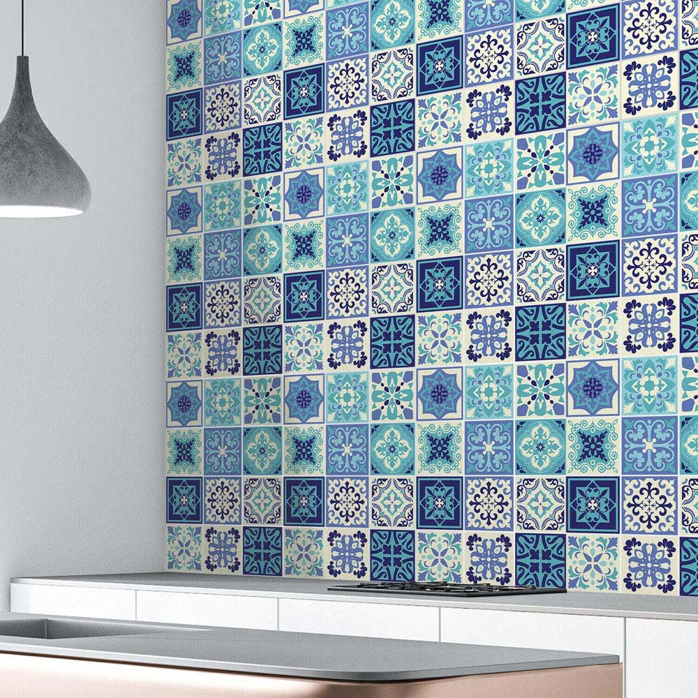 Walplus Daliah Blue Turquoise Mediterranean Tile Sticker 24 Pack Image 4