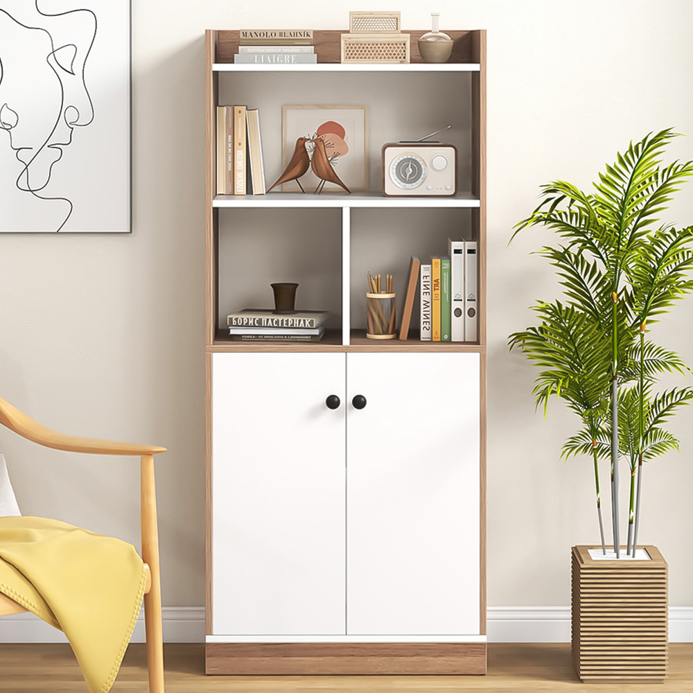 Costway 3 Shelf 2 Door Wooden Storage Cabinet Image 1