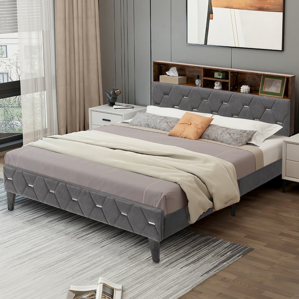 Costway Double Bed Frame with LED Headboard Image 1