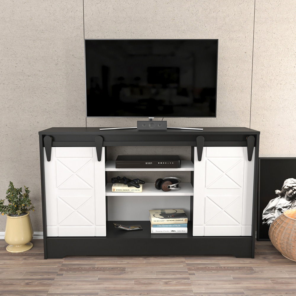 Decorotika Nisay 2 Door 3 Shelf Dark Grey and White TV Unit Image 6