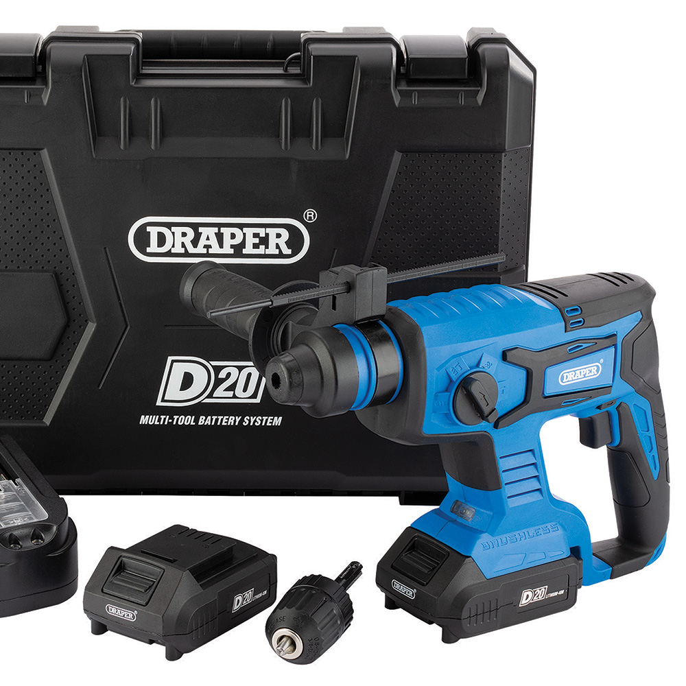 Draper D20 20V Brushless SDS Plus Rotary Hammer Drill with Batteries and Charger Image 3