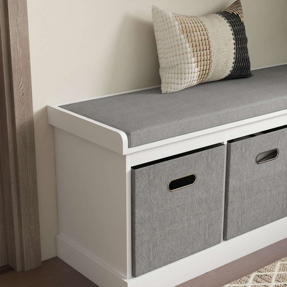 HOMCOM 3 Fabric Drawer White Shoe Storage Bench Image 3