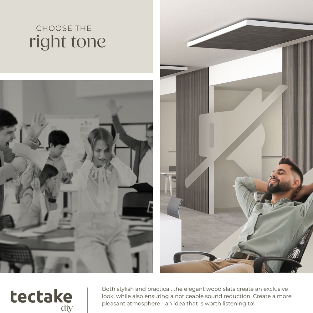 tectake Light Grey Oak Wood Effect Acoustic Wall Panel 4 Pack Image 5
