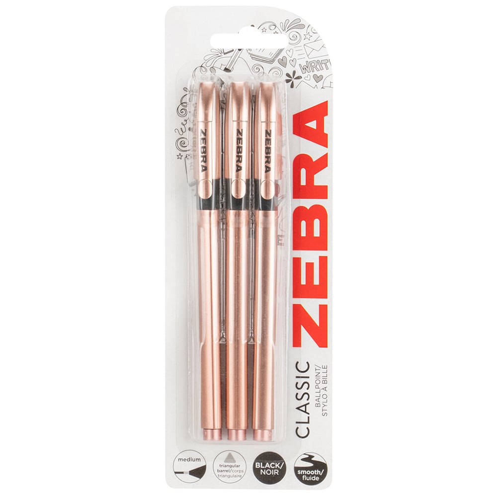Zebra Classic Rose Gold Black Ink Ballpoint Pen 3 Pack Image