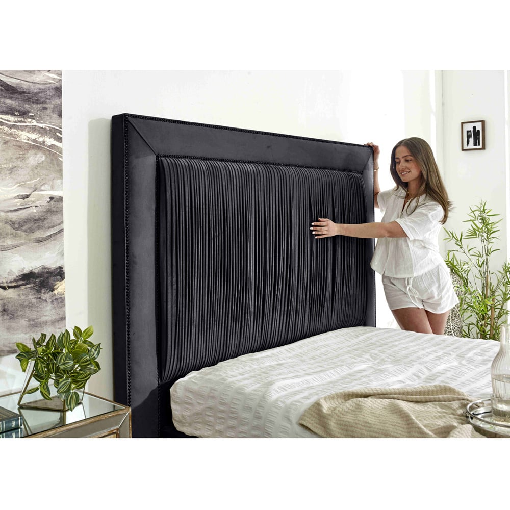 Eleganza Alexandra Small Double Steel Plush Velvet Bed Frame with Pleated Headboard Image 2