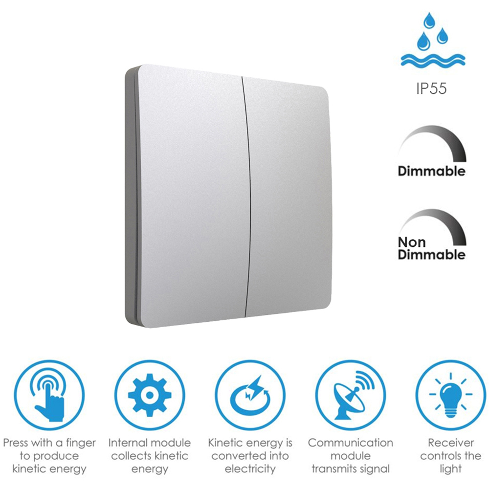 ENER-J 2 Gang Silver Wireless Non Dimmable Kinetic Switch Kit Image 7