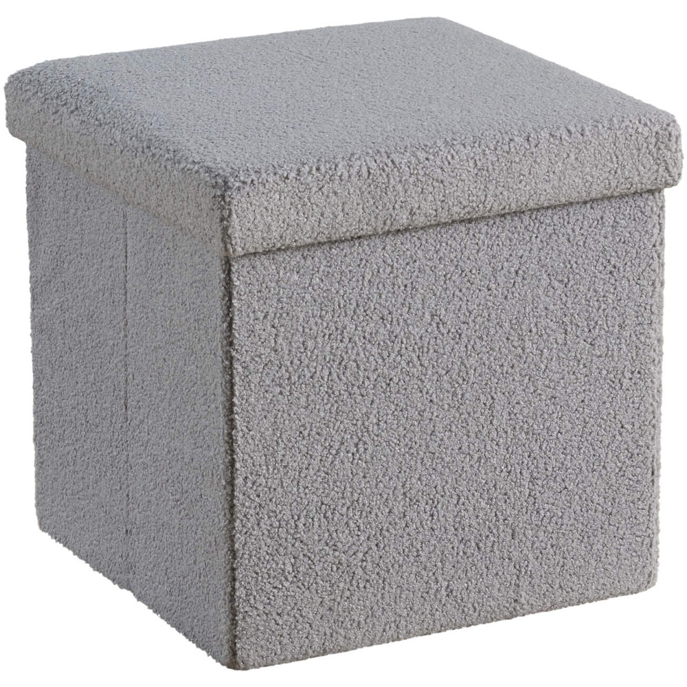 Home Source Grey Boucle Upholstered Folding Ottoman Image 2