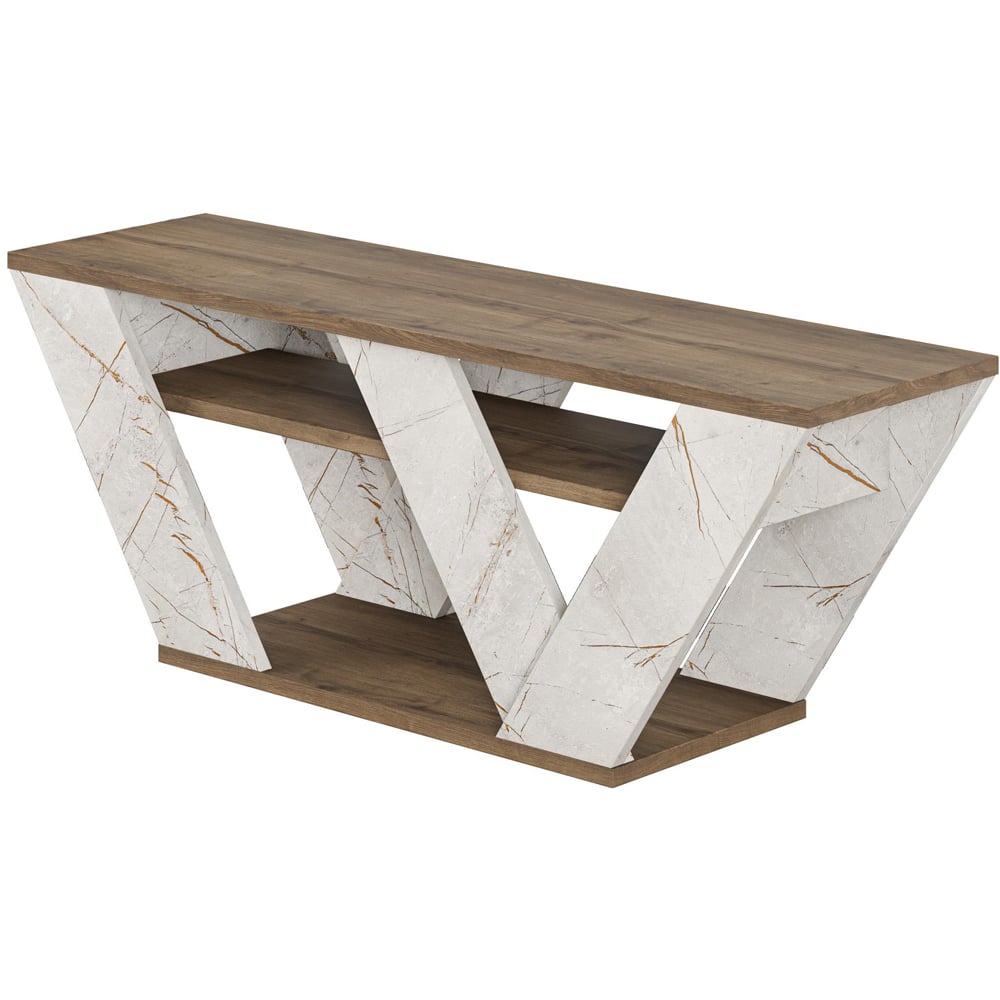 Decortie Pipralla 2 Shelf Gold Marble Effect and Dark Oak TV Unit Image 2
