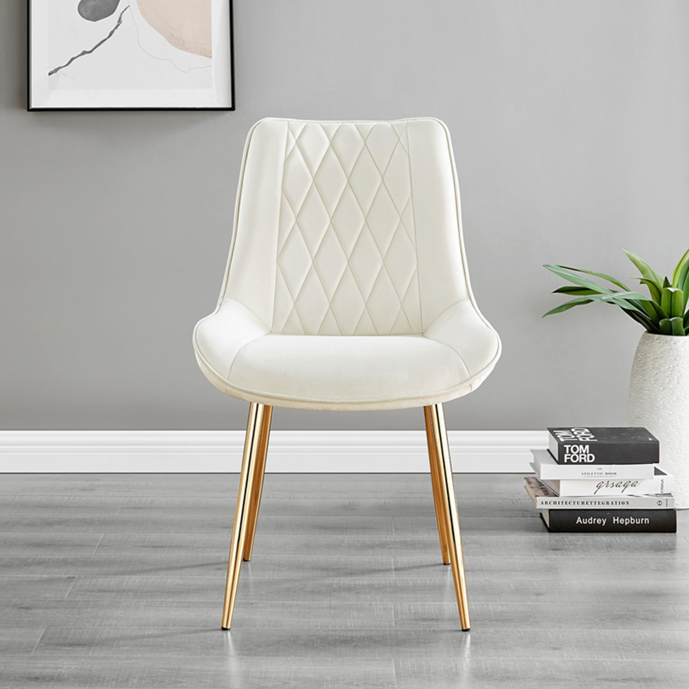 Furniturebox Molini Cesano 6 Seater Dining Set White Gloss Cream and Gold Image 3