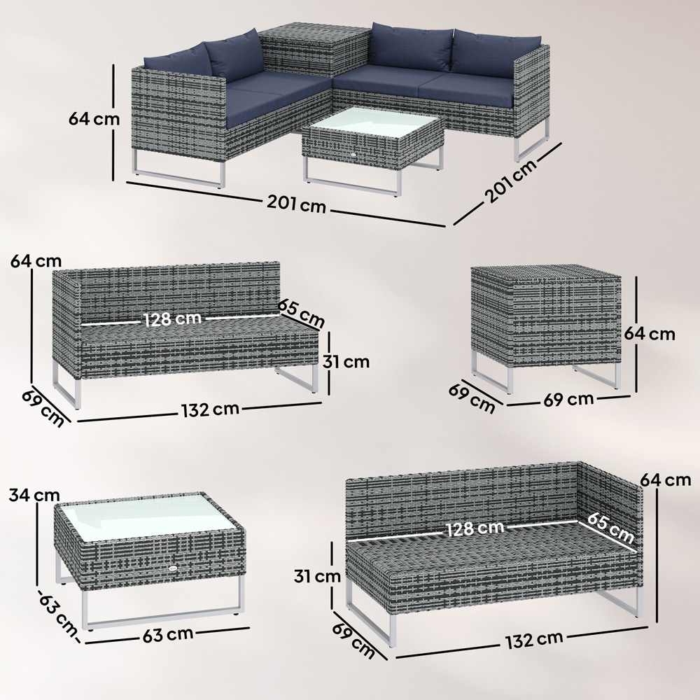 Outsunny 4 Seater Dark Blue PE Rattan L-Shape Corner Garden Sofa Set Image 8