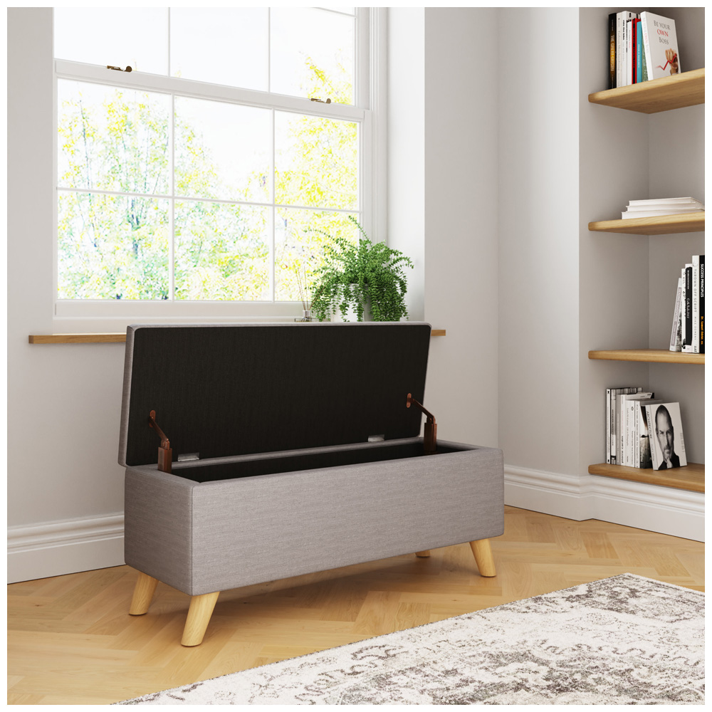 GFW Secreto Grey Hopsack Fabric Ottoman Storage Bench Image 7