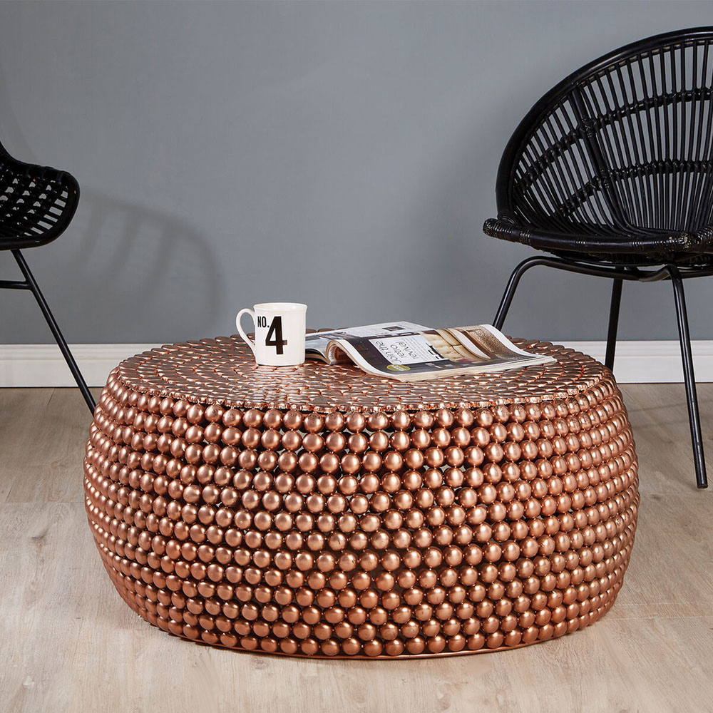 Premier Housewares Templar Beaded Copper Finish Round Coffee Table Image 3