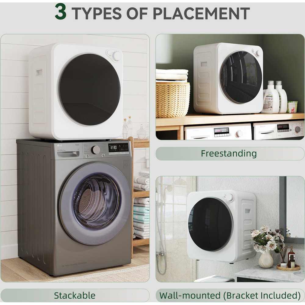 HOMCOM White Front Load Laundry Dryer with 2 Power Modes 4kg Image 6