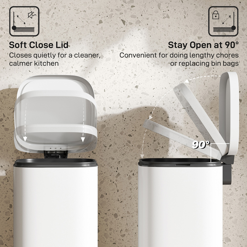 HOMCOM Cream Pedal Bin with Removable Inner Bucket and Soft-Close Lid 30L Image 5