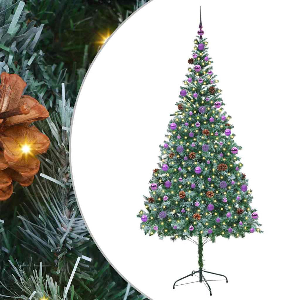 vidaXL Pre-Lit Lilac Baubles Green Artificial Christmas Tree 7ft Image 2