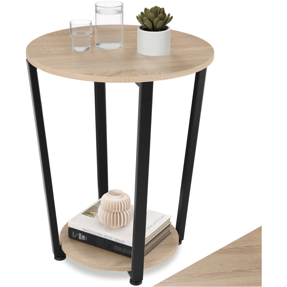 Tectake Swindon Single Shelf Round Sonoma Oak Bedside Table Image 2