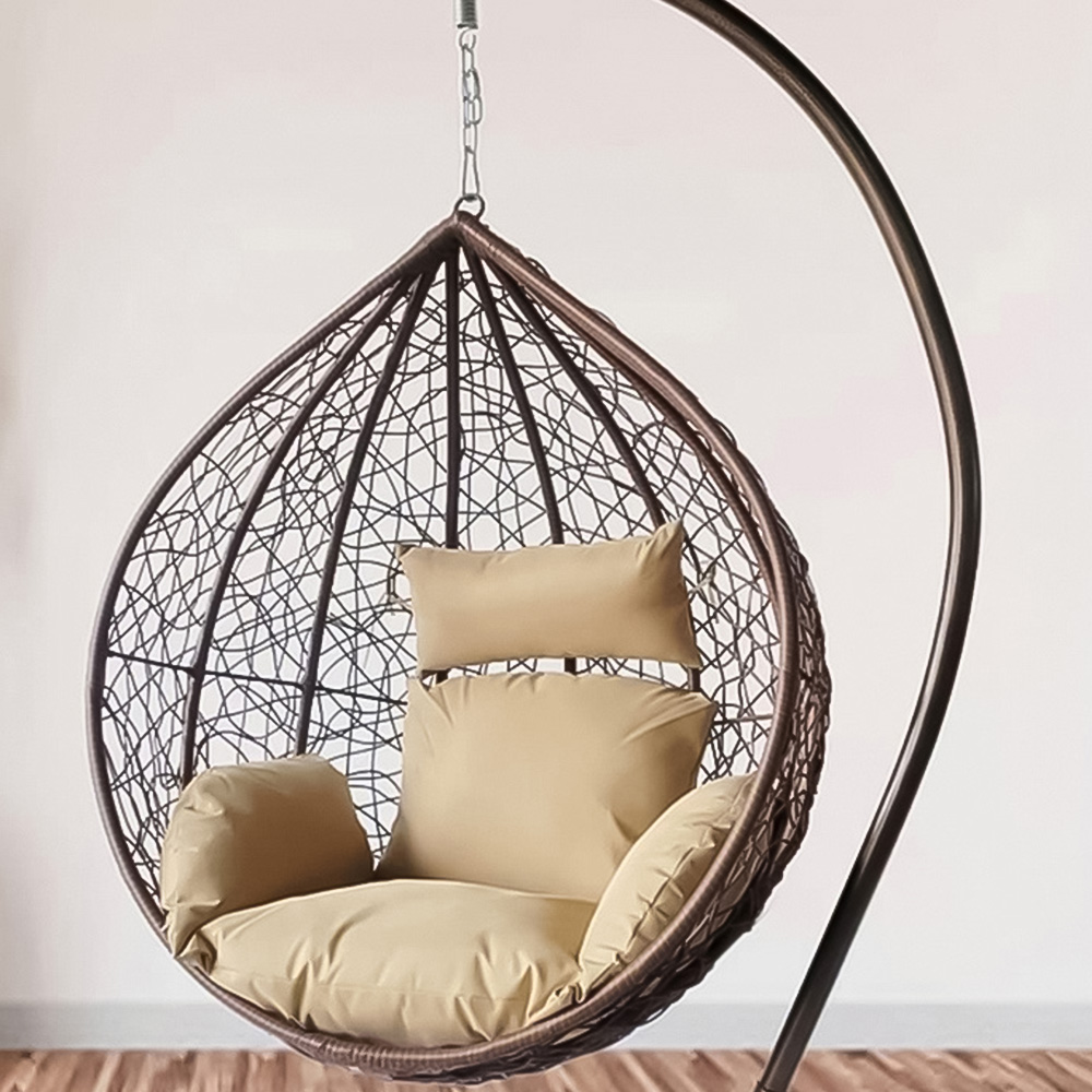 Alivio Hortus Large Brown Rattan Hanging Egg Chair with Cushion Image 2