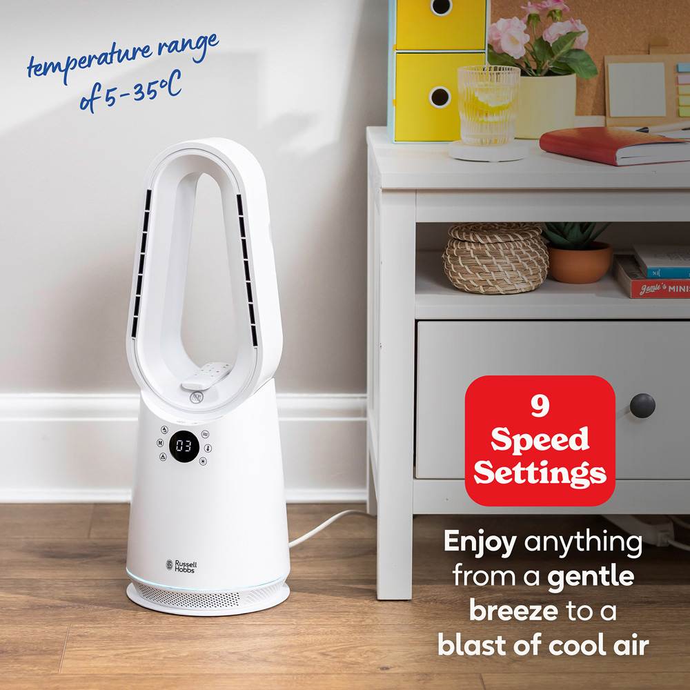 Russell Hobbs White Oscillating Bladeless Heat and Cool Fan with Remote Image 4