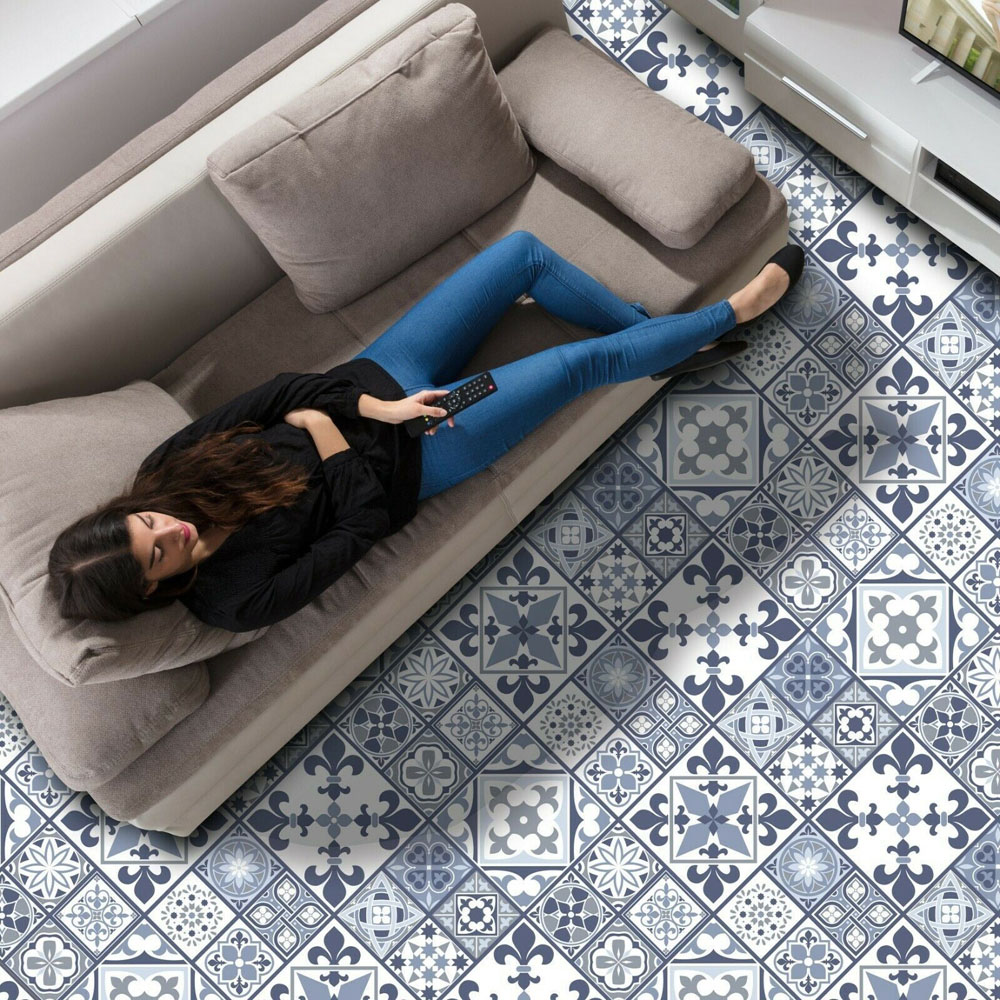Walplus Lisbon Blue Tile Melange Floor Sticker 120 x 60cm Image 6