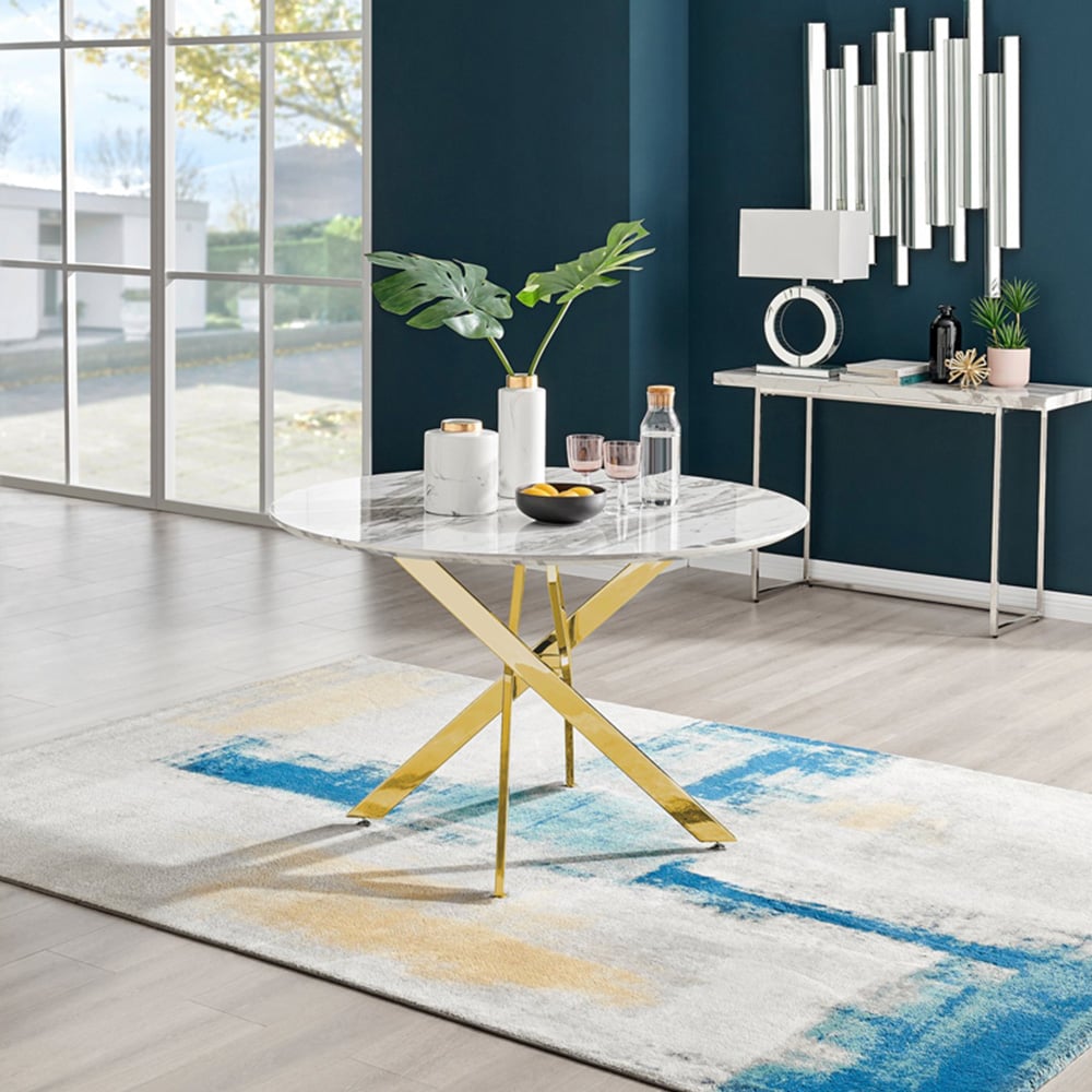 Furniturebox Arona Cesano Marble Effect 6 Seater Dining Set White Gold and Green Image 2