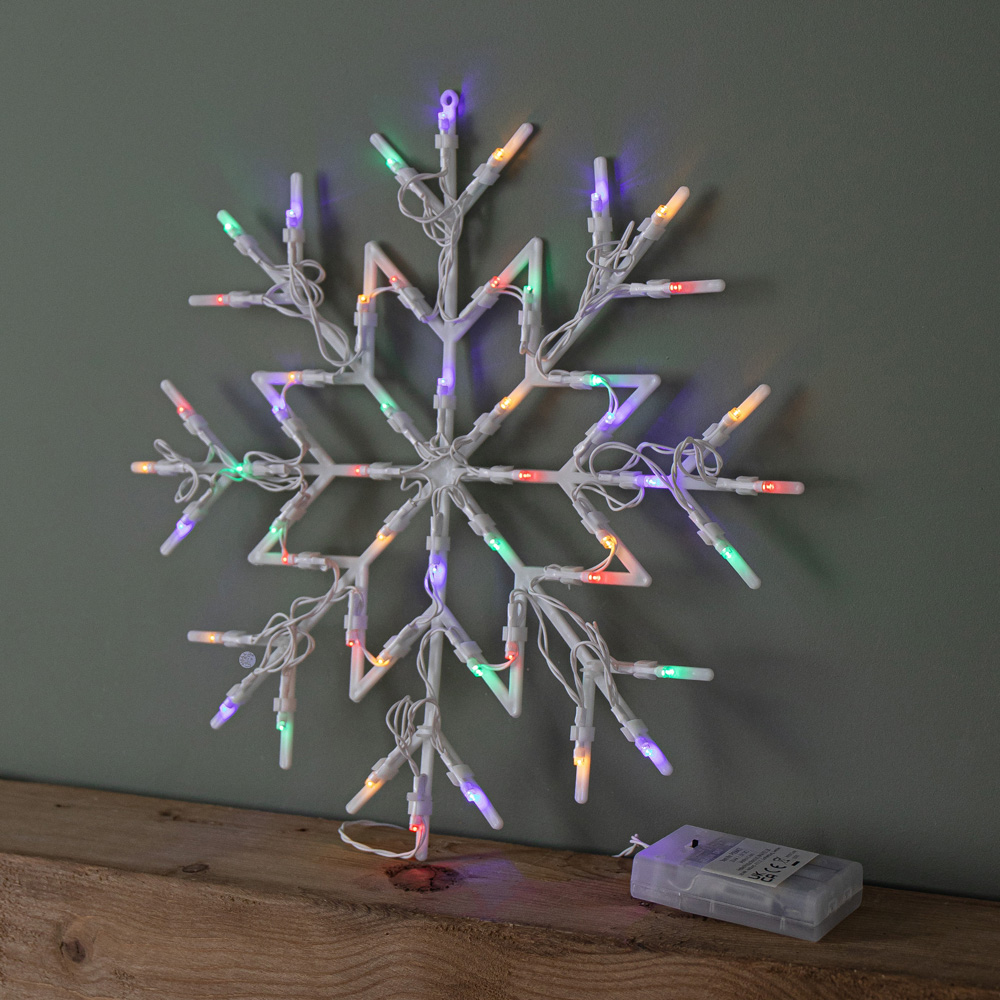 Samuel Alexander 50 Multicoloured LED Battery Operated Light-Up Snowflake Christmas Decoration 34cm Image 7