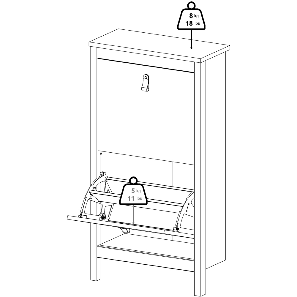 Florence Barcelona 2 Flip Down Doors White Shoe Cabinet Image 9