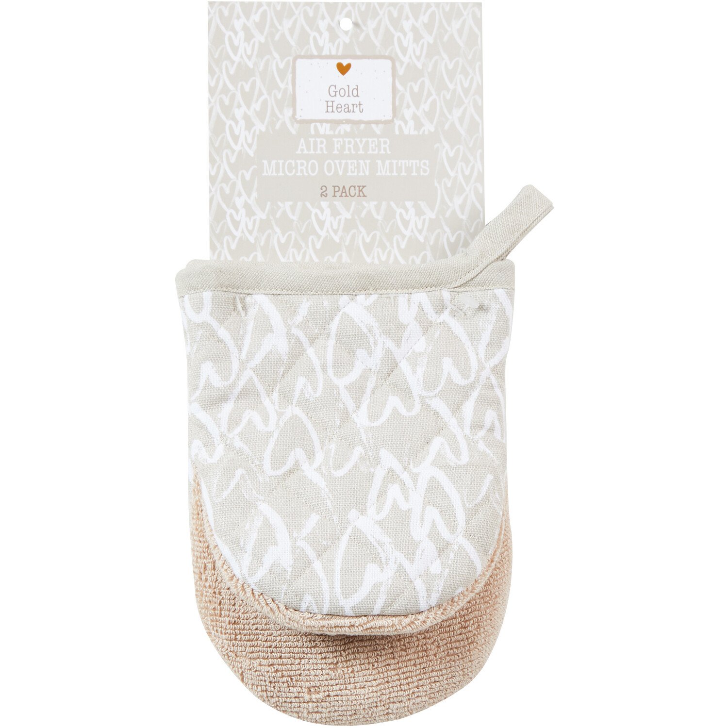 Pack of 2 Gold Heart Air Fryer Micro Oven Mitts - Natural Image 1