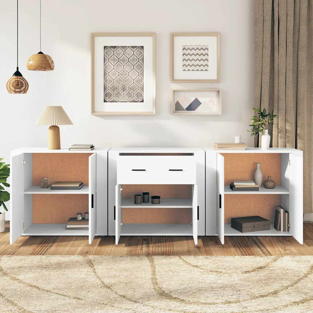 vidaXL 2 Door White Sideboard Set of 3 Image 3