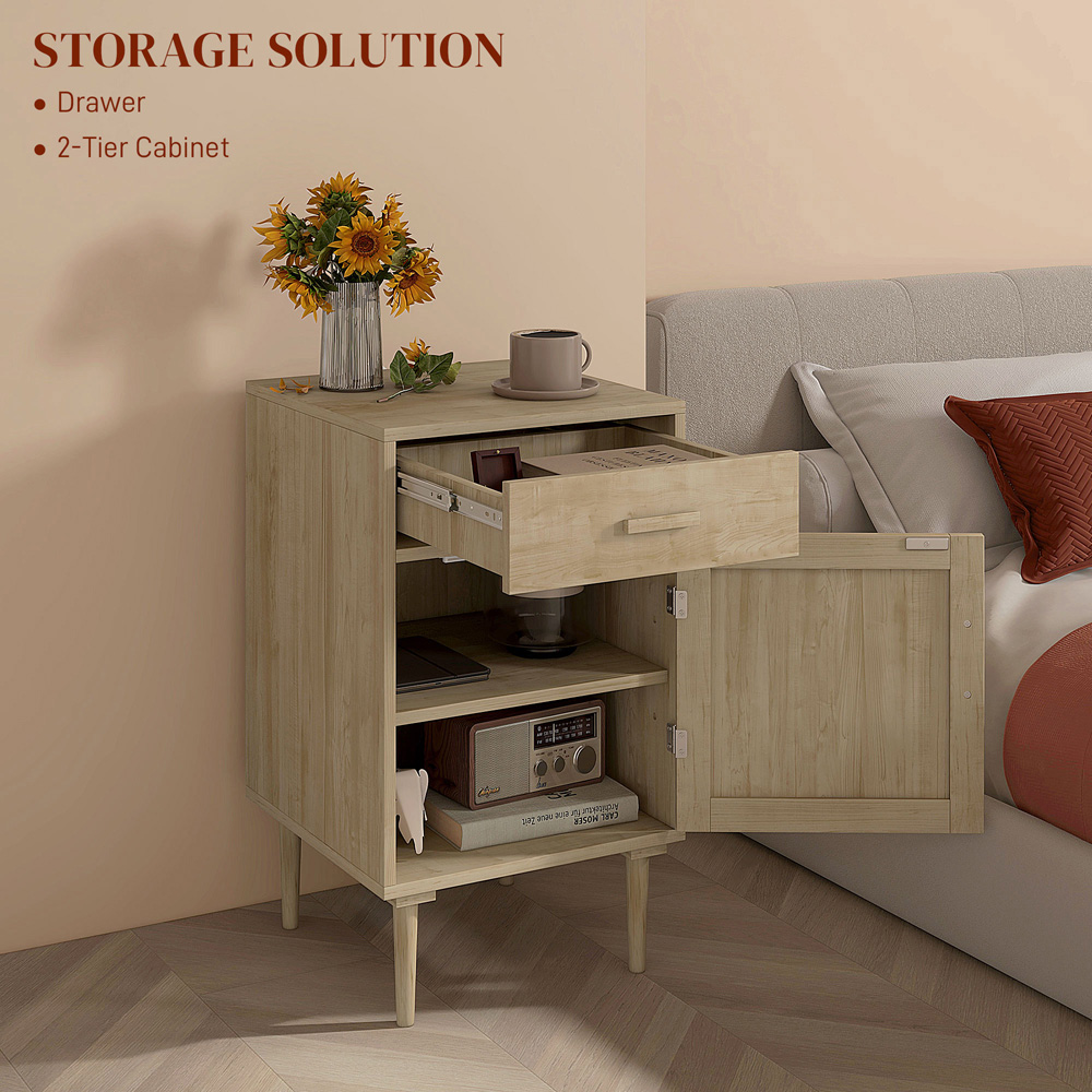 Portland Single Door Single Drawer Rattan Natural Bedside Table Image 6