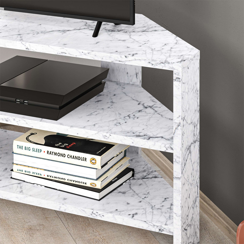 Decortie Thales White Marble Effect Corner TV Stand Image 3