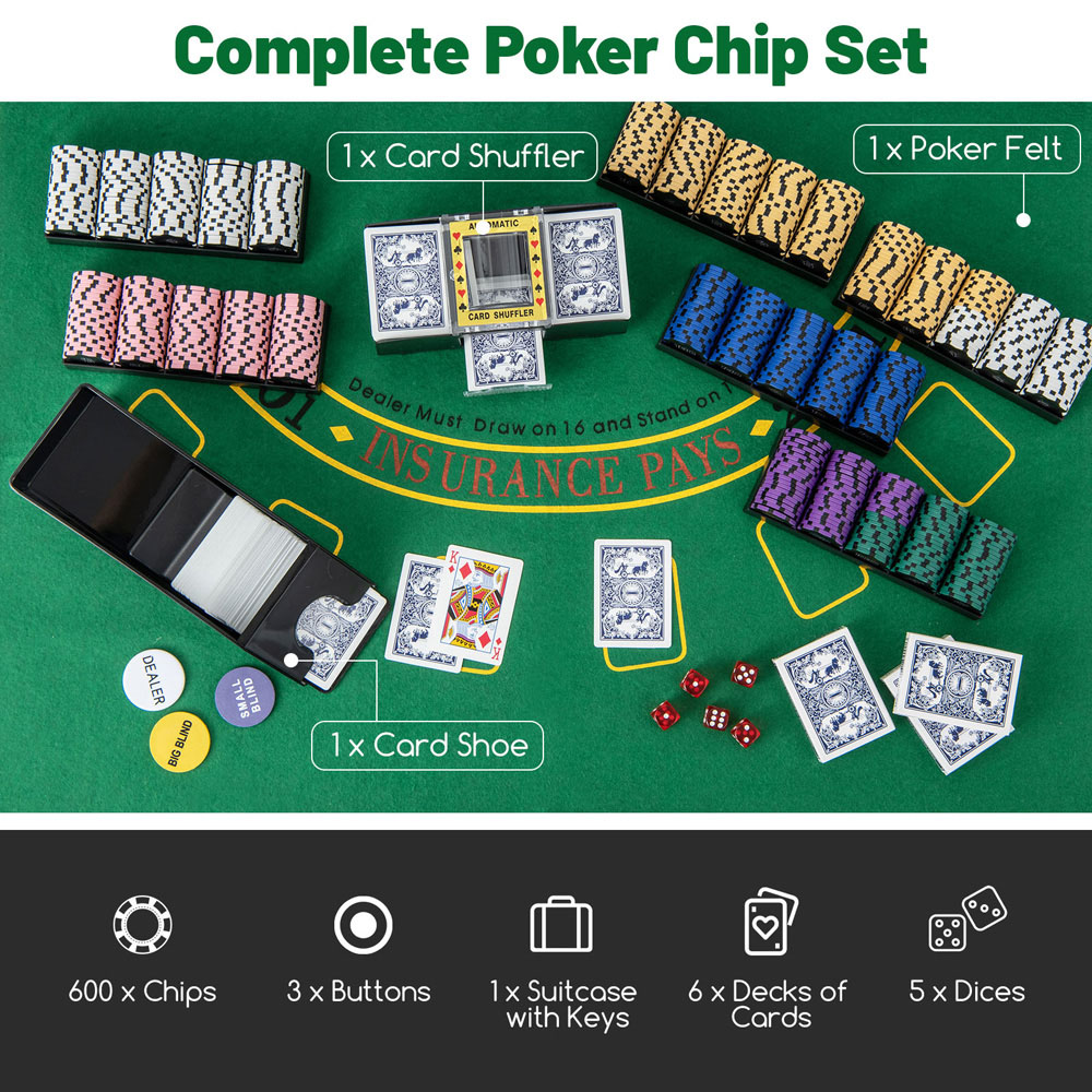 Costway Black 600 Piece Claytec Poker Chip Set Image 5