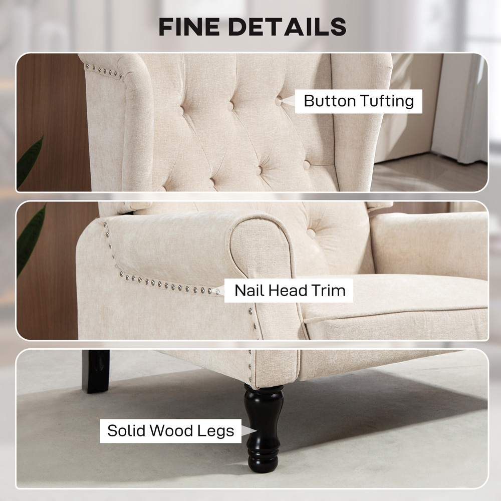 HOMCOM Beige Manual Recliner Armchair Recliner with Footrest Image 6