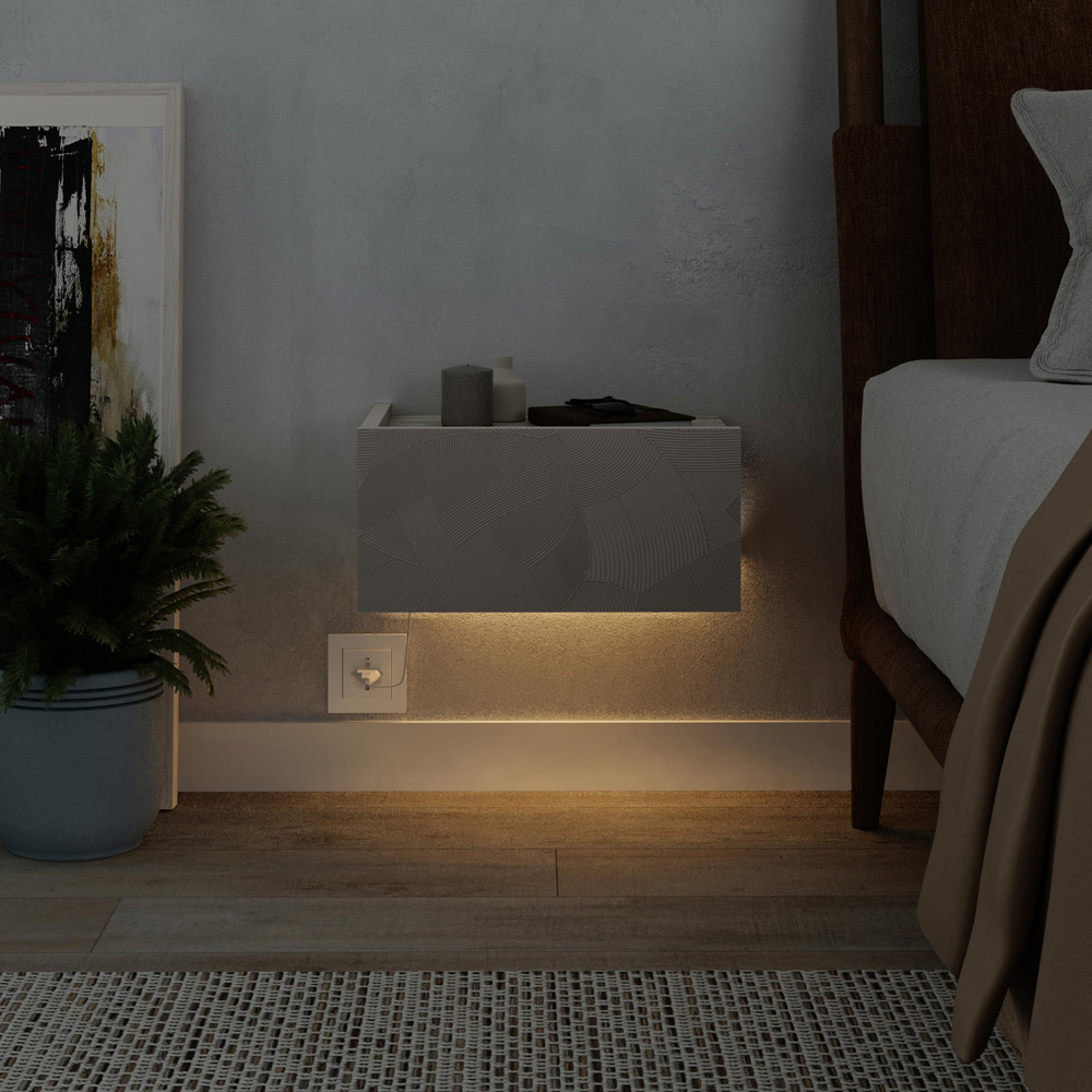 Decortie Onda Single Drawer Sandstone LED Wall-Mounted Bedside Table Image 4