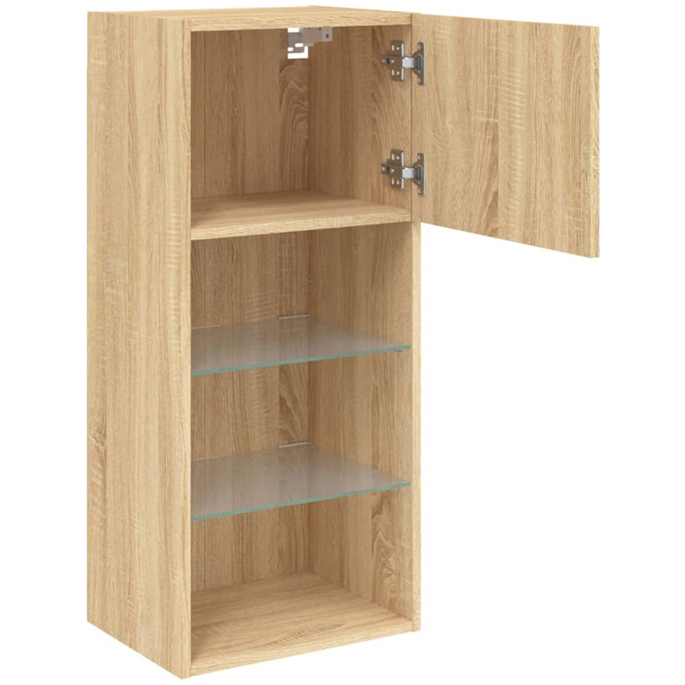 vidaXL Single Door 3 Shelf Sonoma Oak Wall Mounted LED TV Cabinet Image 8