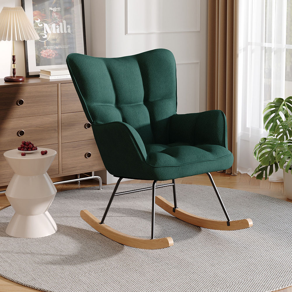 Living and Home Green Tufted Upholstered Rocking Chair Image 7