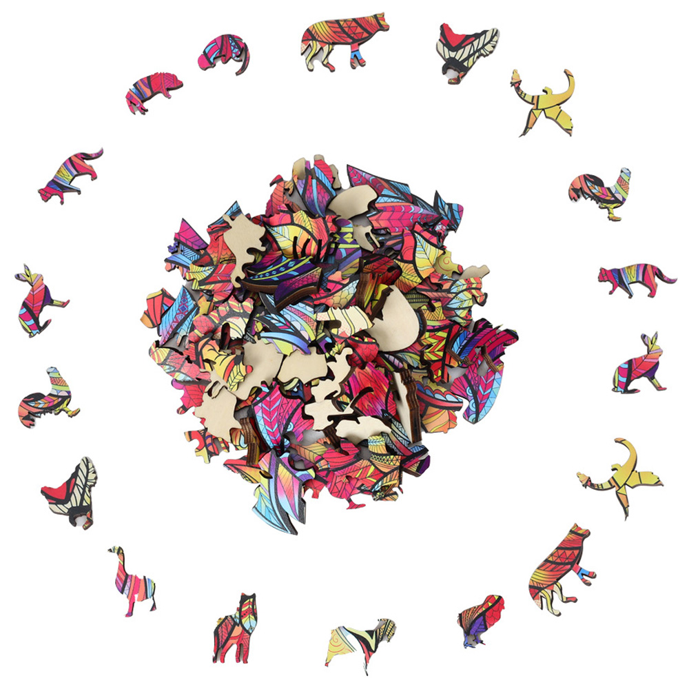 Living and Home 140 Piece Wooden Geometric Lion Puzzle Multicolour Image 3