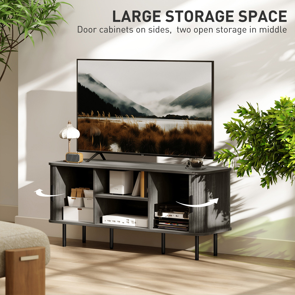 HOMCOM 2 Door 2 Shelf Grey TV Unit Image 5