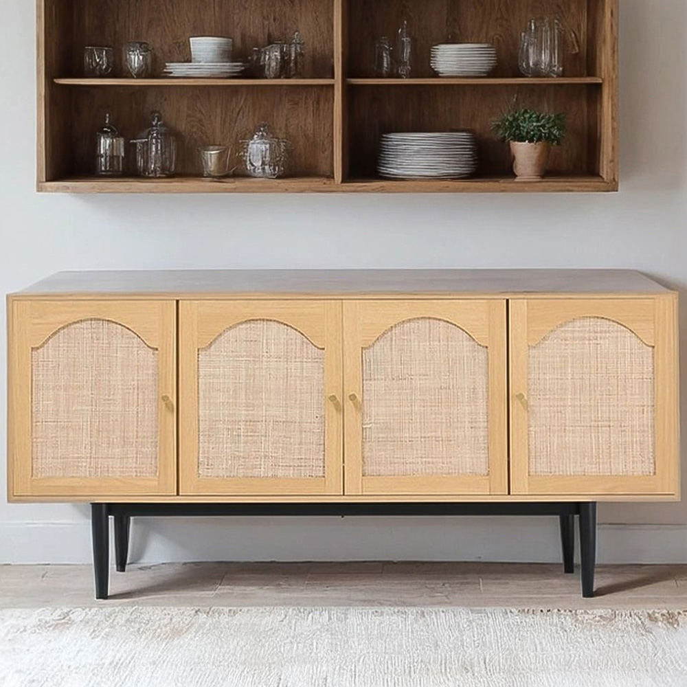 H&O Direct 4 Door Wood Woven Accent Cabinet Image 1