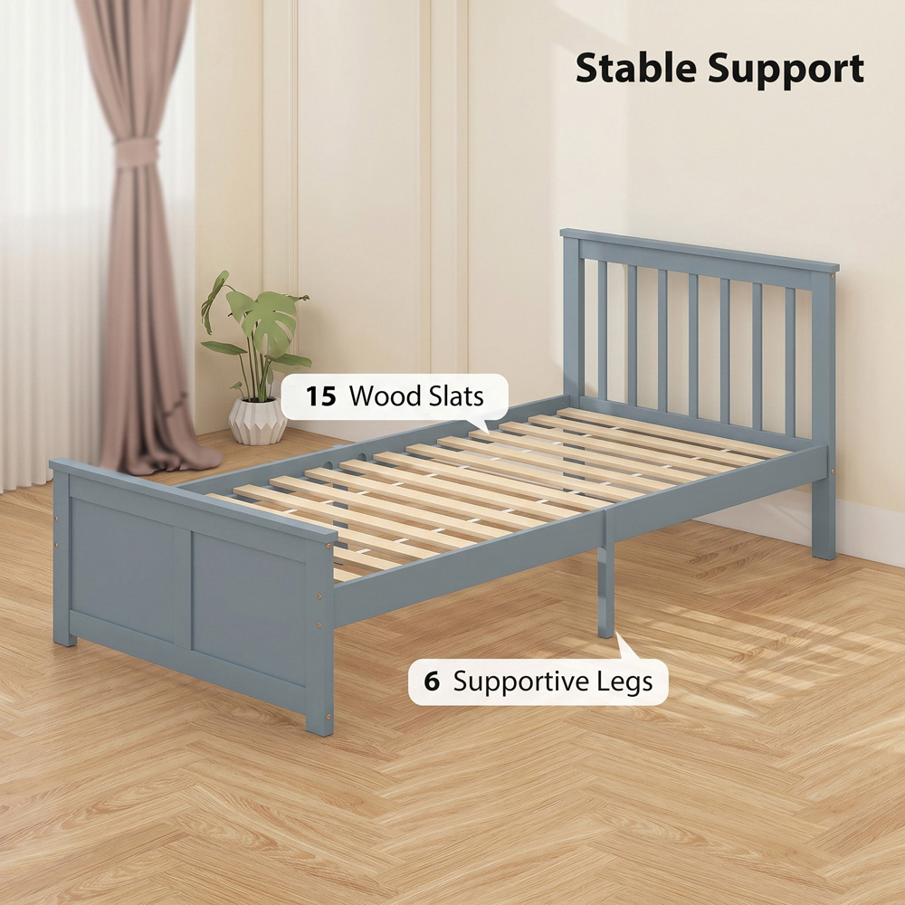 HOMCOM Single Grey Bed Frame with 2 Drawers and Headboard Image 6