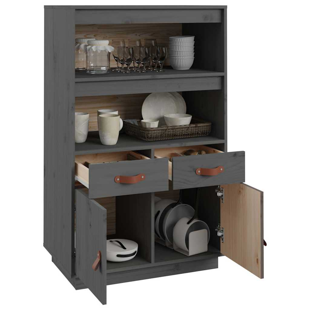 vidaXL 2 Door 2 Drawer 2 Shelf Grey Pine Wood Highboard Image 5