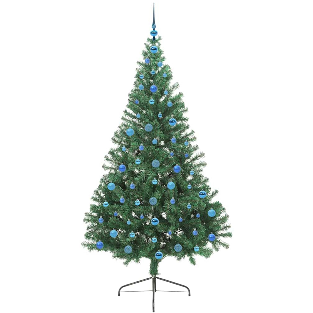 vidaXL Pre-Lit Blue Baubles Green Artificial Christmas Tree 7ft Image 4