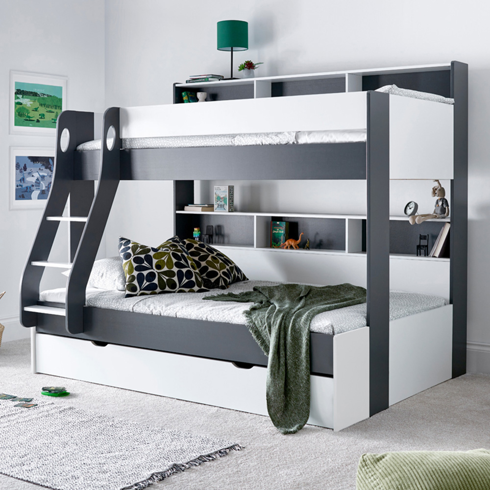 Bedmaster Oliver Triple Sleeper Grey and White Storage Bunk Bed with Orthopaedic Mattresses Image 1