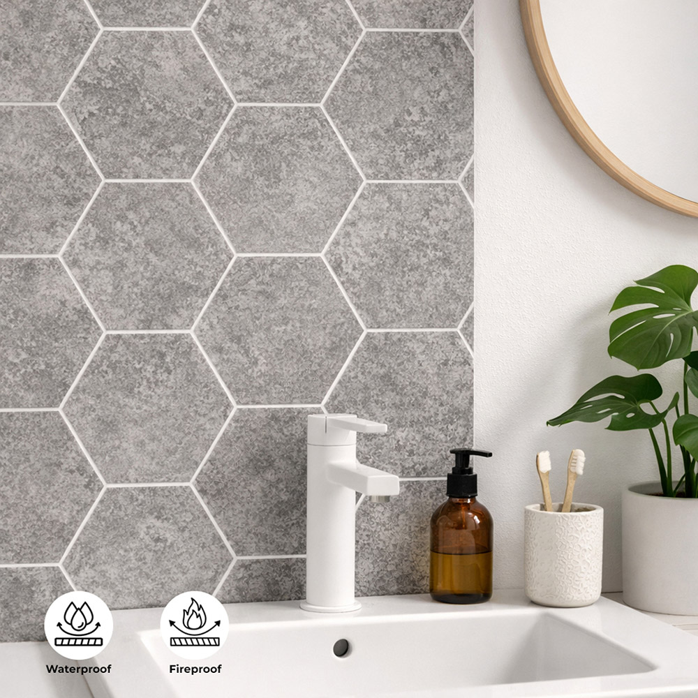 Britwall Dark Grey Hexagon Tile Effect Matte Finish Shower Panel 2400 x 1000 x 10mm 3 Pack Image 6