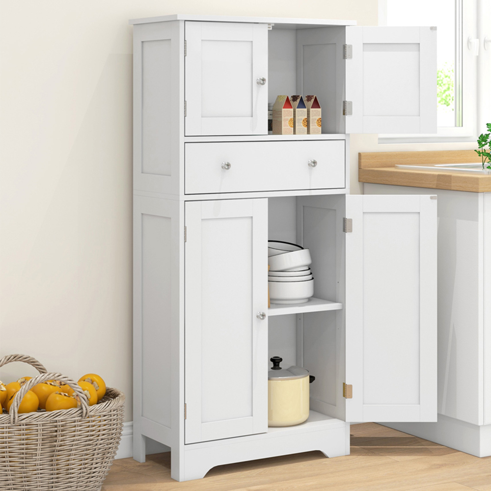 Portland 4 Door Single Drawer White Kitchen Storage Cabinet Image 1