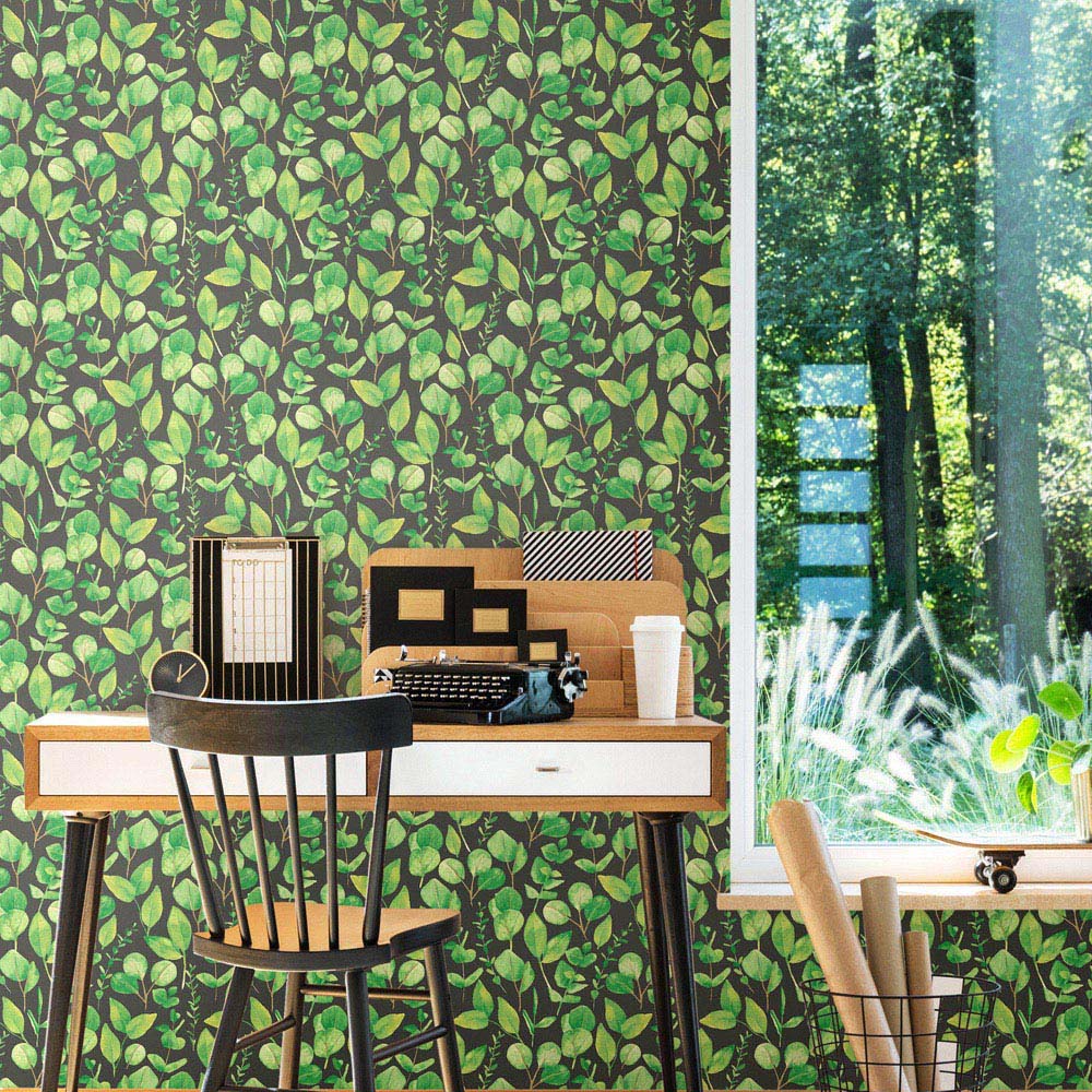 Hoopla Walls Oasis Watercolour Leaves Forest Greens Wallpaper Image 2