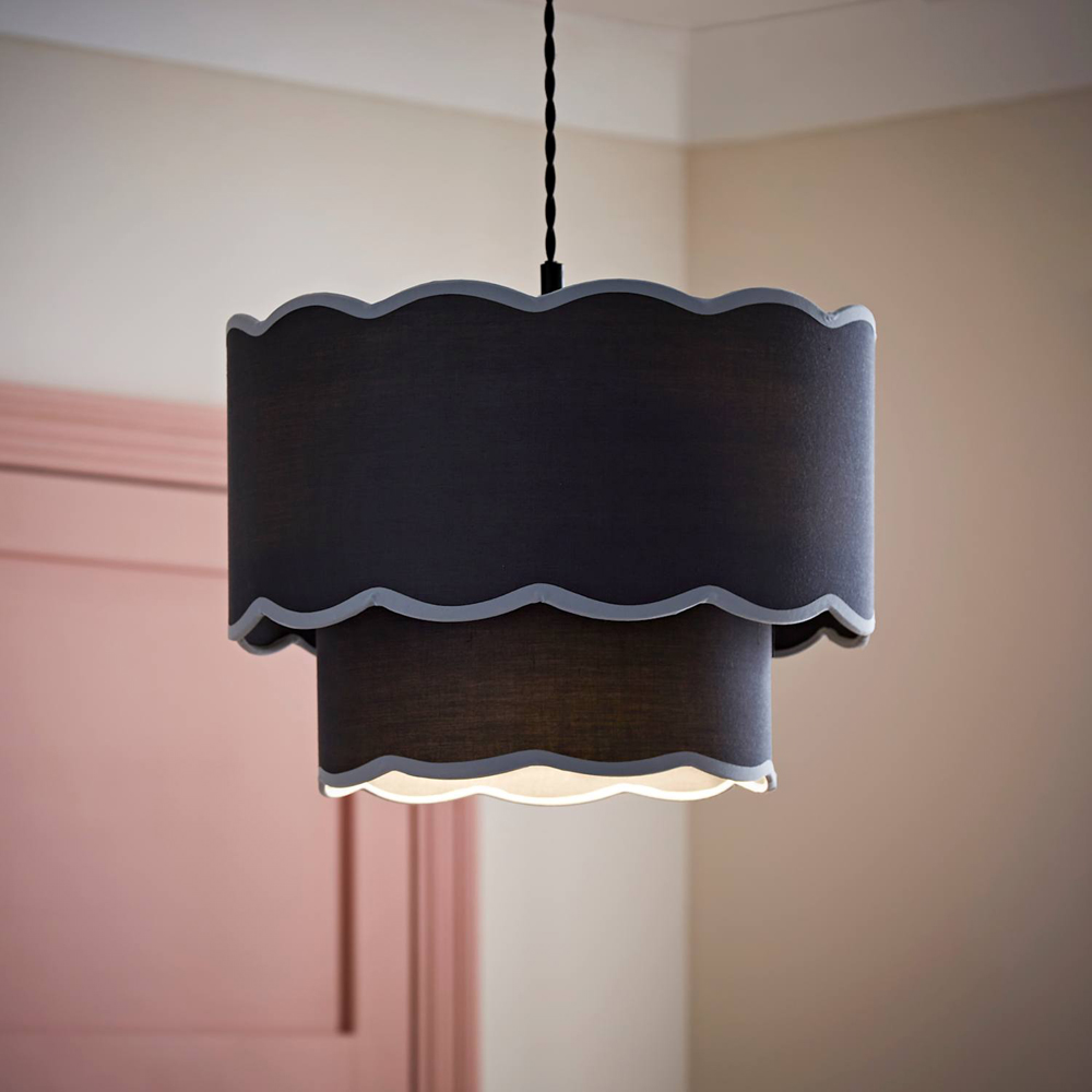 ValueLights Sloane 2 Tier Navy Colour Clash Scalloped Shade Image 2