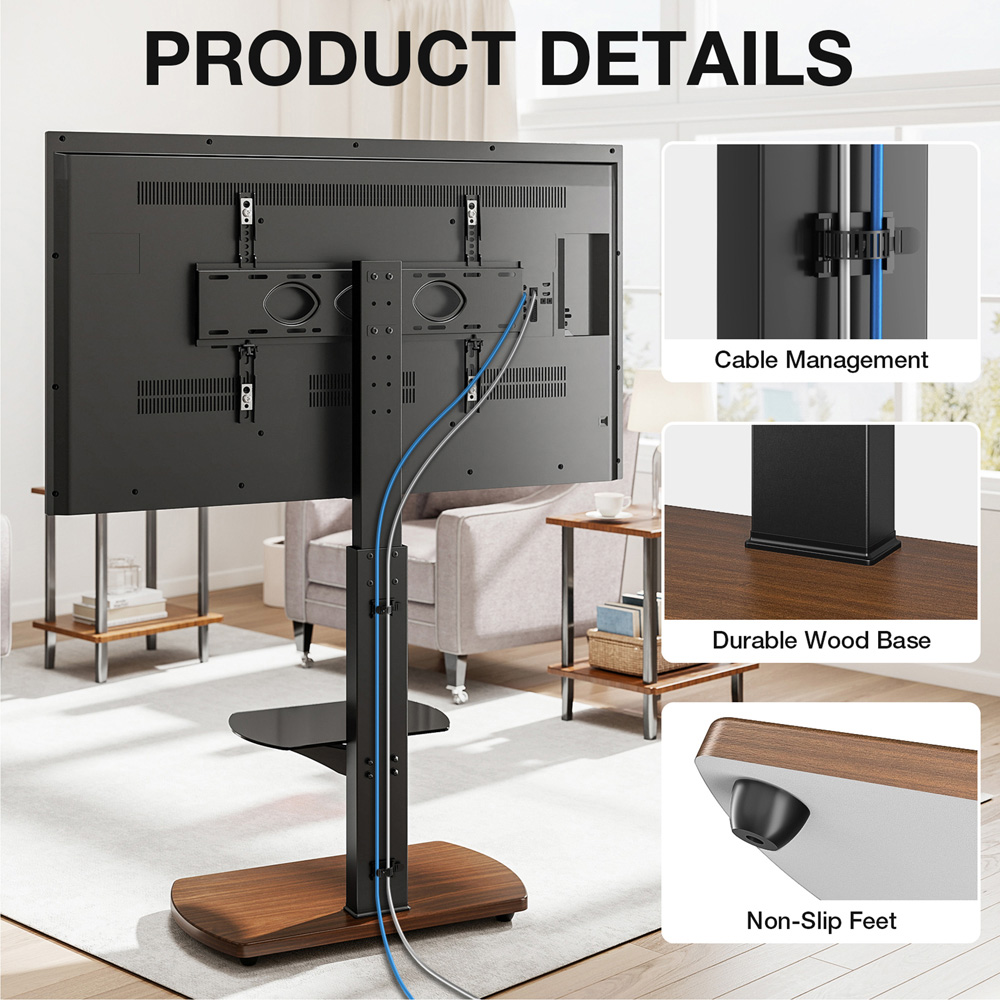 TTAP Walnut Base 2 Shelf Floor Pedestal TV Stand Image 7